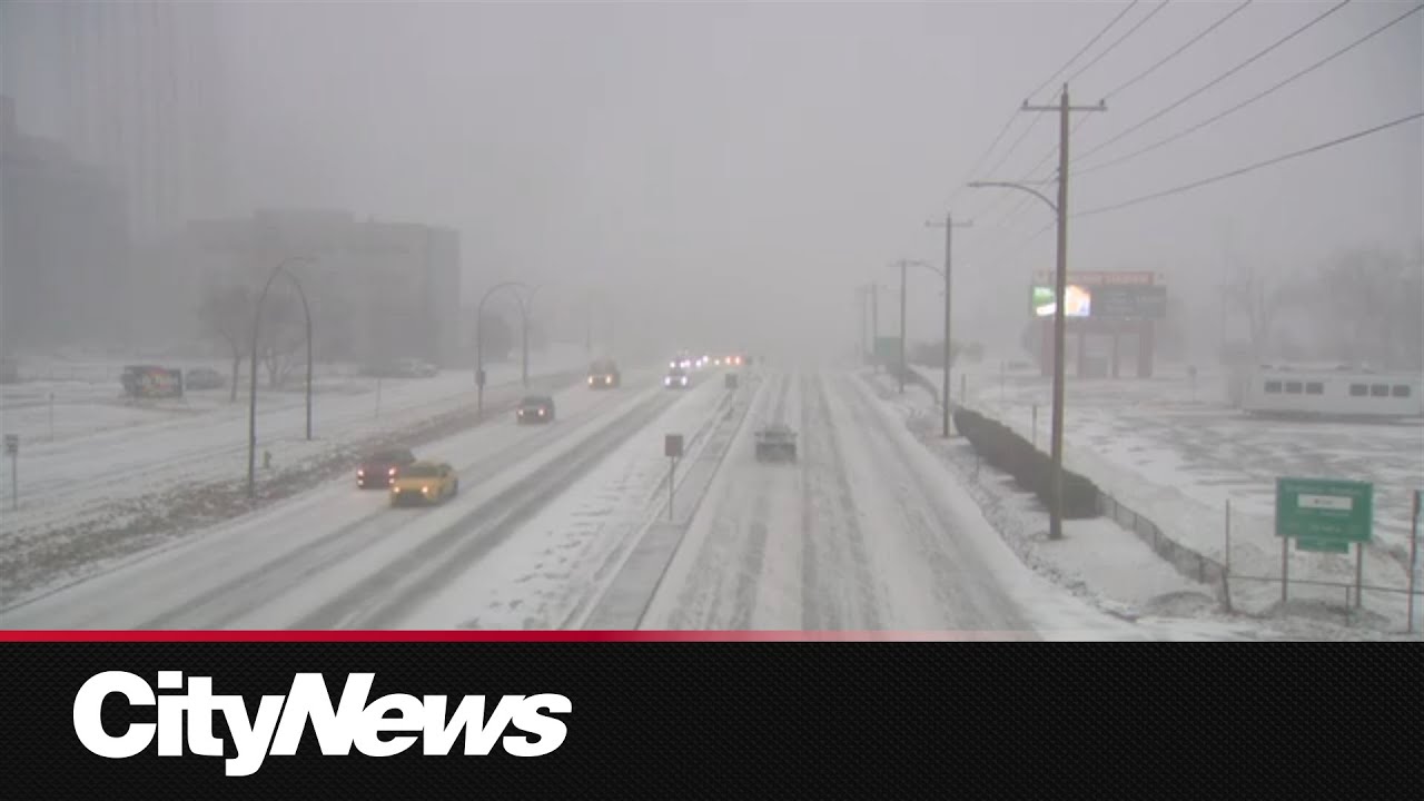 Blowing snow and icy roads cause difficult driving conditions in Calgary