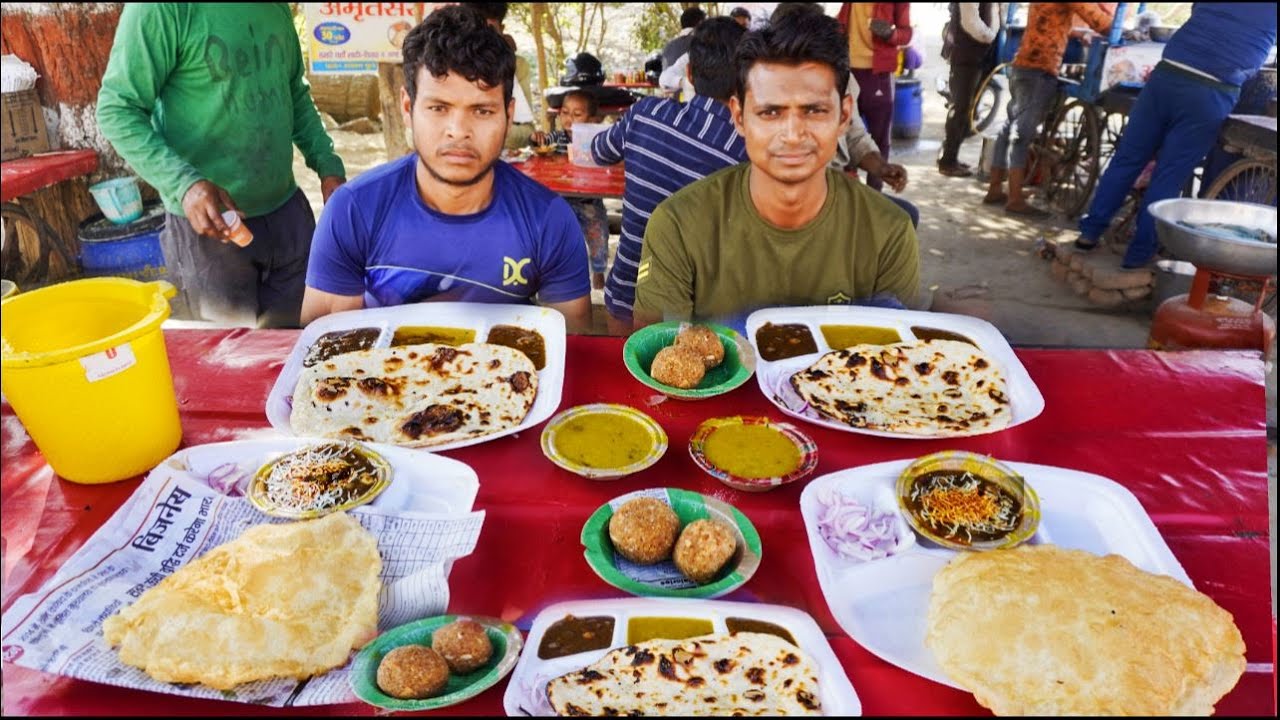 Indian Street Dal Churma, Chola Bhatura , Bread Nan , Paneer Rajma , Eating Challenge | Spicy Food