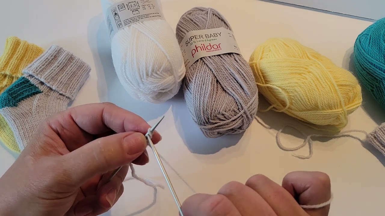 Vidéo 1: Bas de bébé tricot, la tige et talon de couleur contraste par Artisanatdunord.com