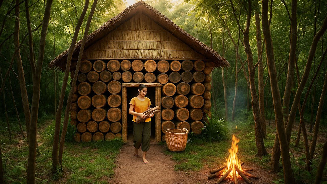 survival girl, I Built a Quiet House in Deep Jungle by Ancient Skills