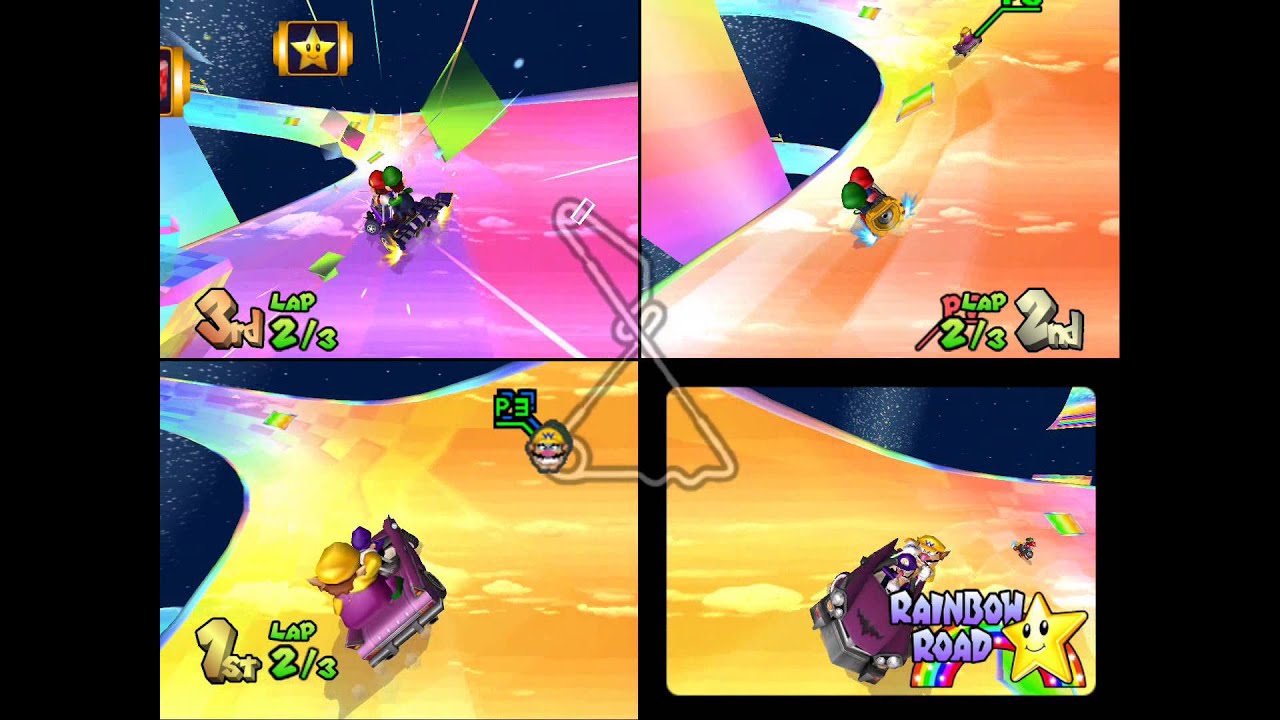 Mario Kart Double Dash!!: Rainbow Road 3 player Netplay race 60fps