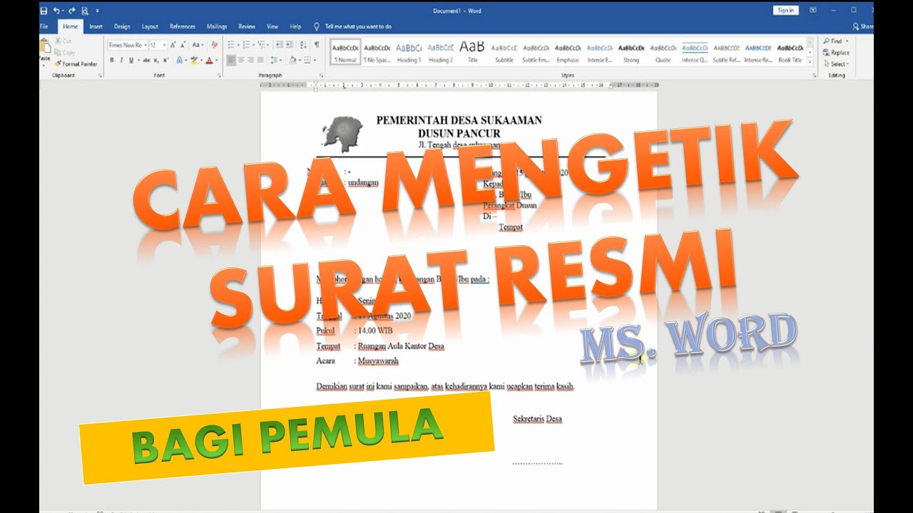 CARA MENGETIK SURAT PADA MS WORD BAGI 