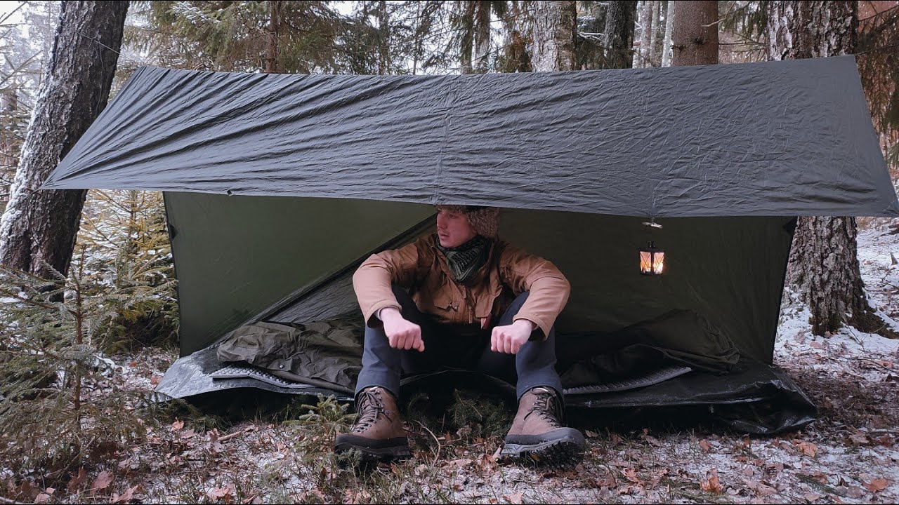 Zimowy biwak w lesie pod tarpem. Two days in the forest. SOLO #bushcraft