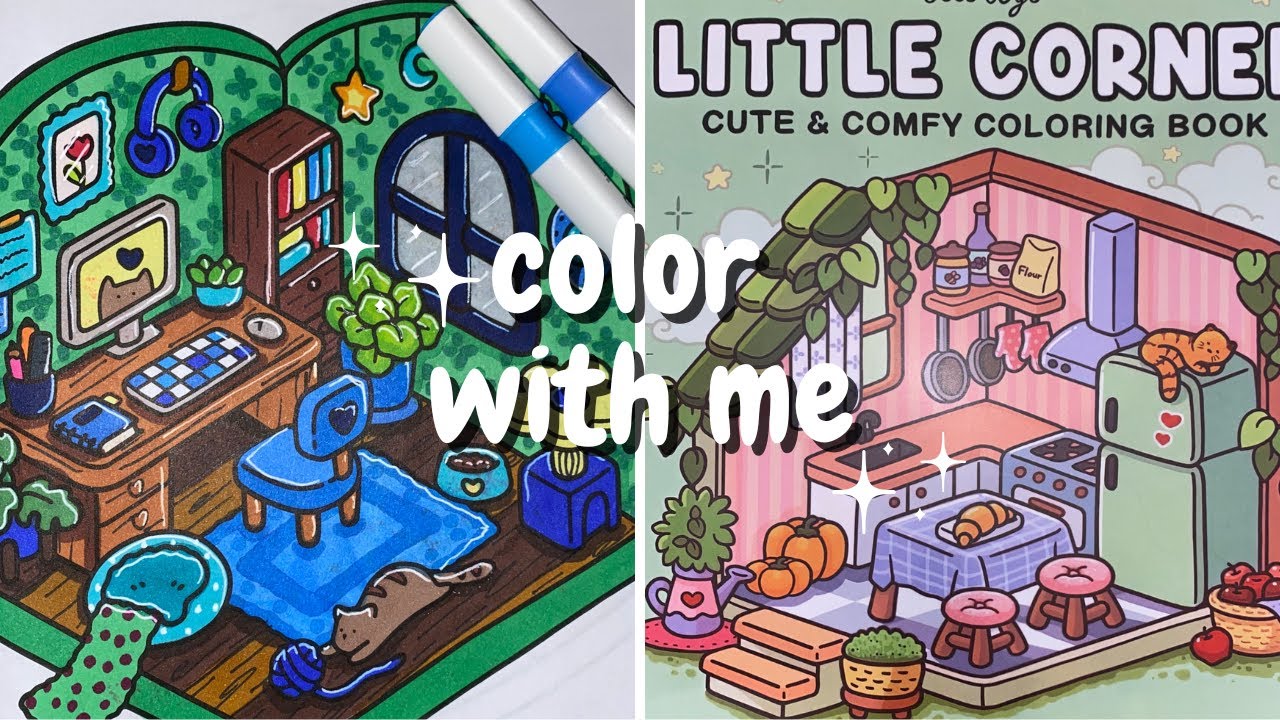 cozy color with me (asmr) 🌱🐱📚 | little corner by coco wyo | ohuhu markers #adultcoloring #asmr
