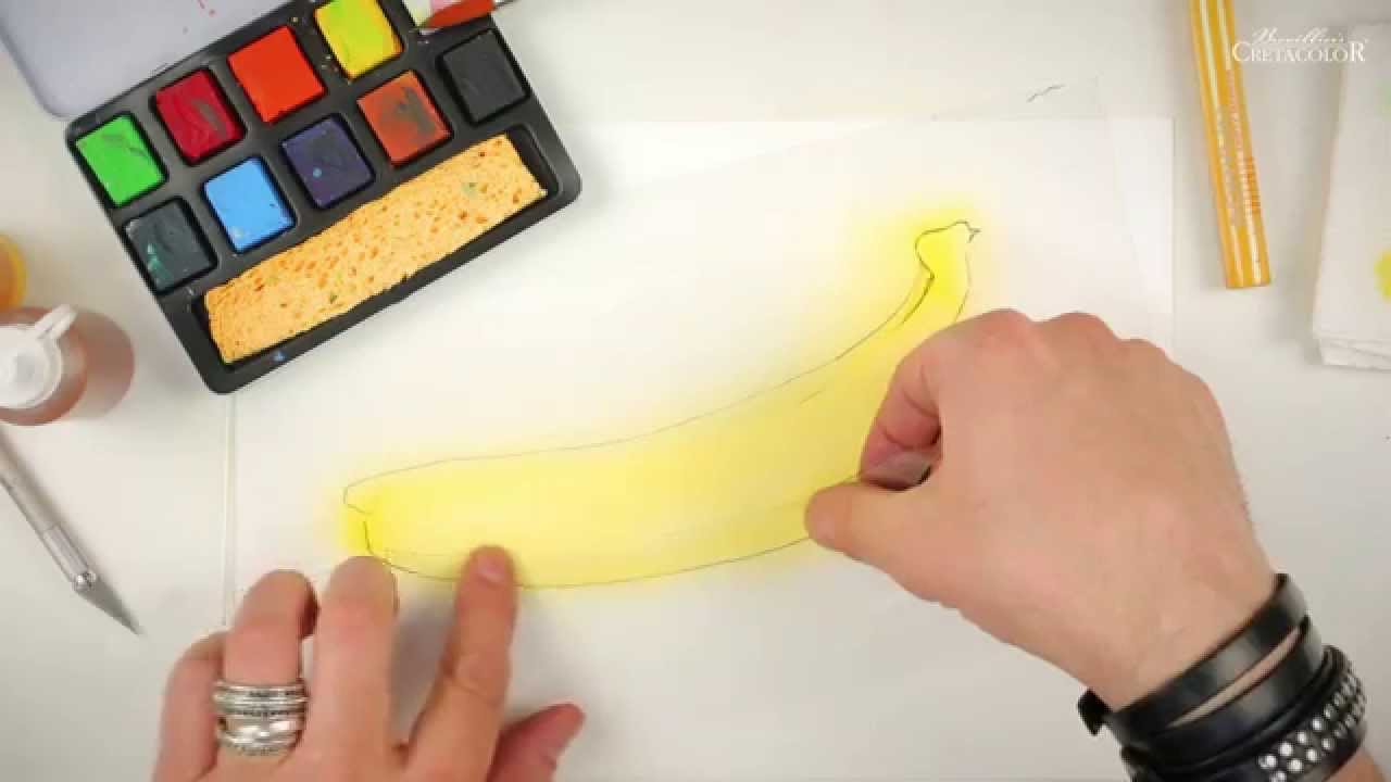 Cretacolor's Aqua Brique with airbrush (How-to banana)