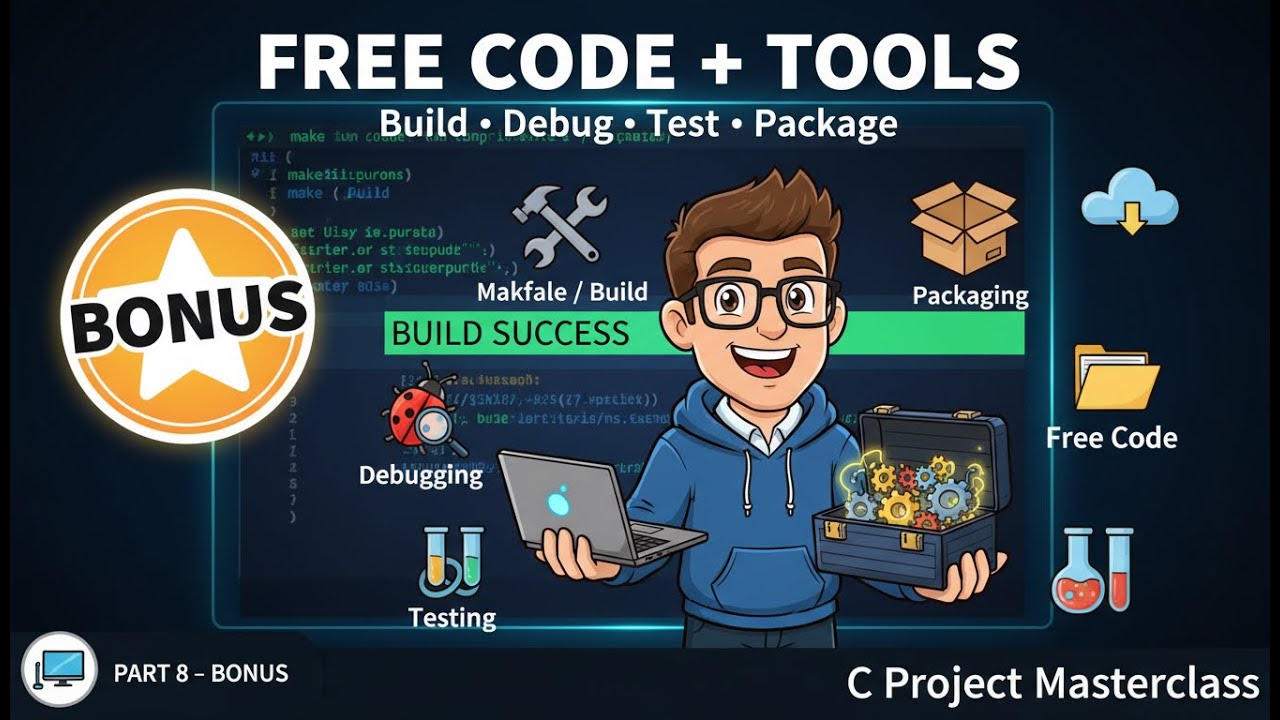 C Project Masterclass (Part 8 Bonus) 💻 | Make Build, Packaging, Debugging Testing & Get Free Code