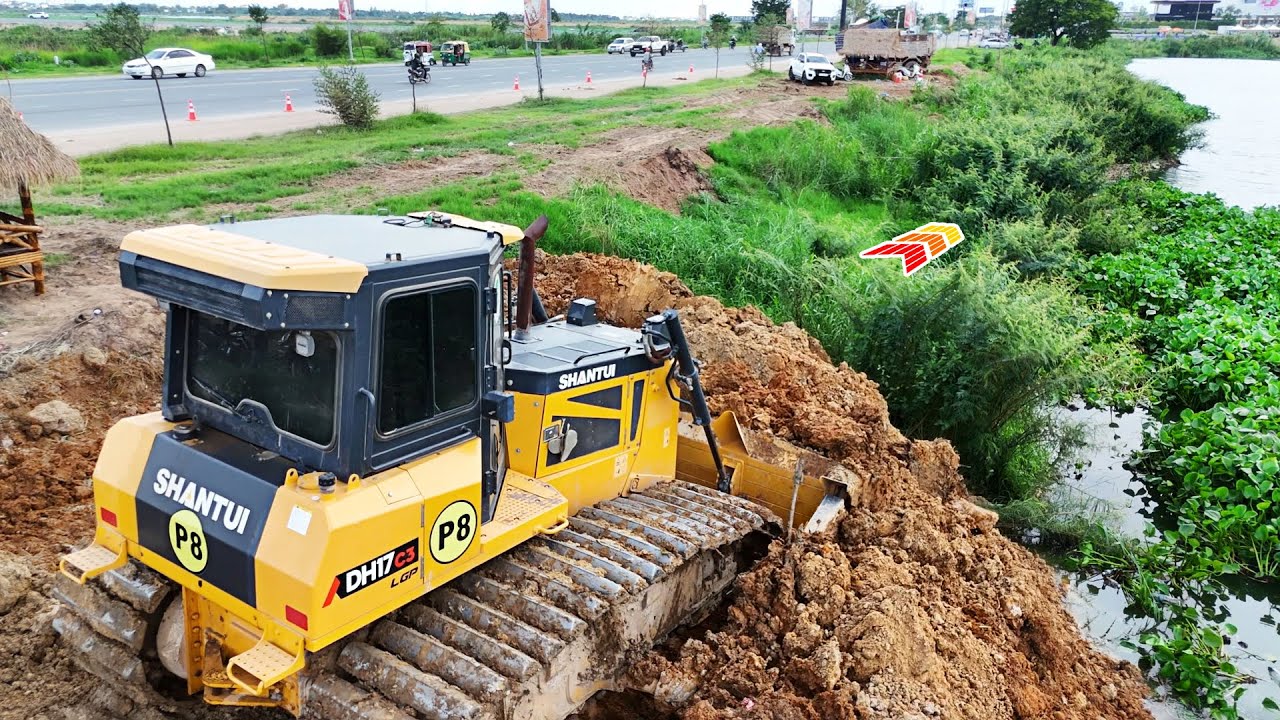 Amazing Action Day 3 Stronger SHANTUI DH17c3 Dozer push soil With 5-Ton And 25-Ton Trucks Drop Soil