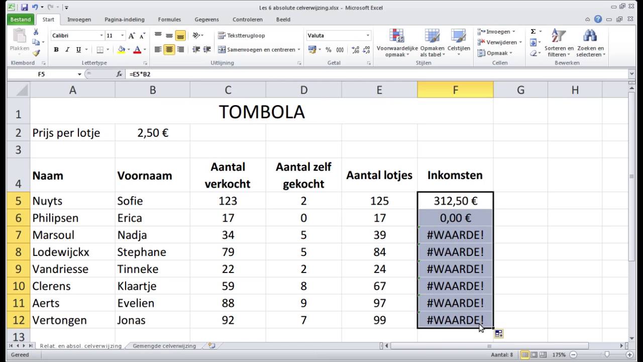 Excel Les 6 : Absolute celverwijzing