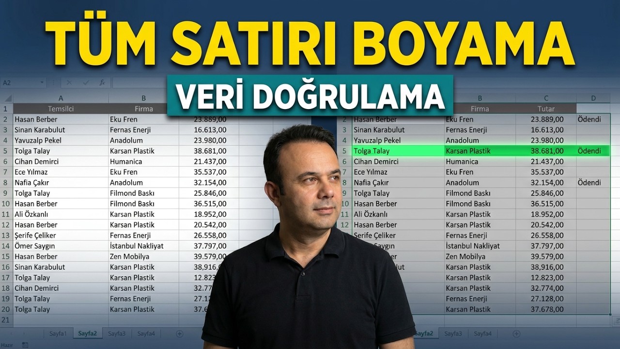Excel Koşullu Biçimlendirme ile tüm satırı boyama