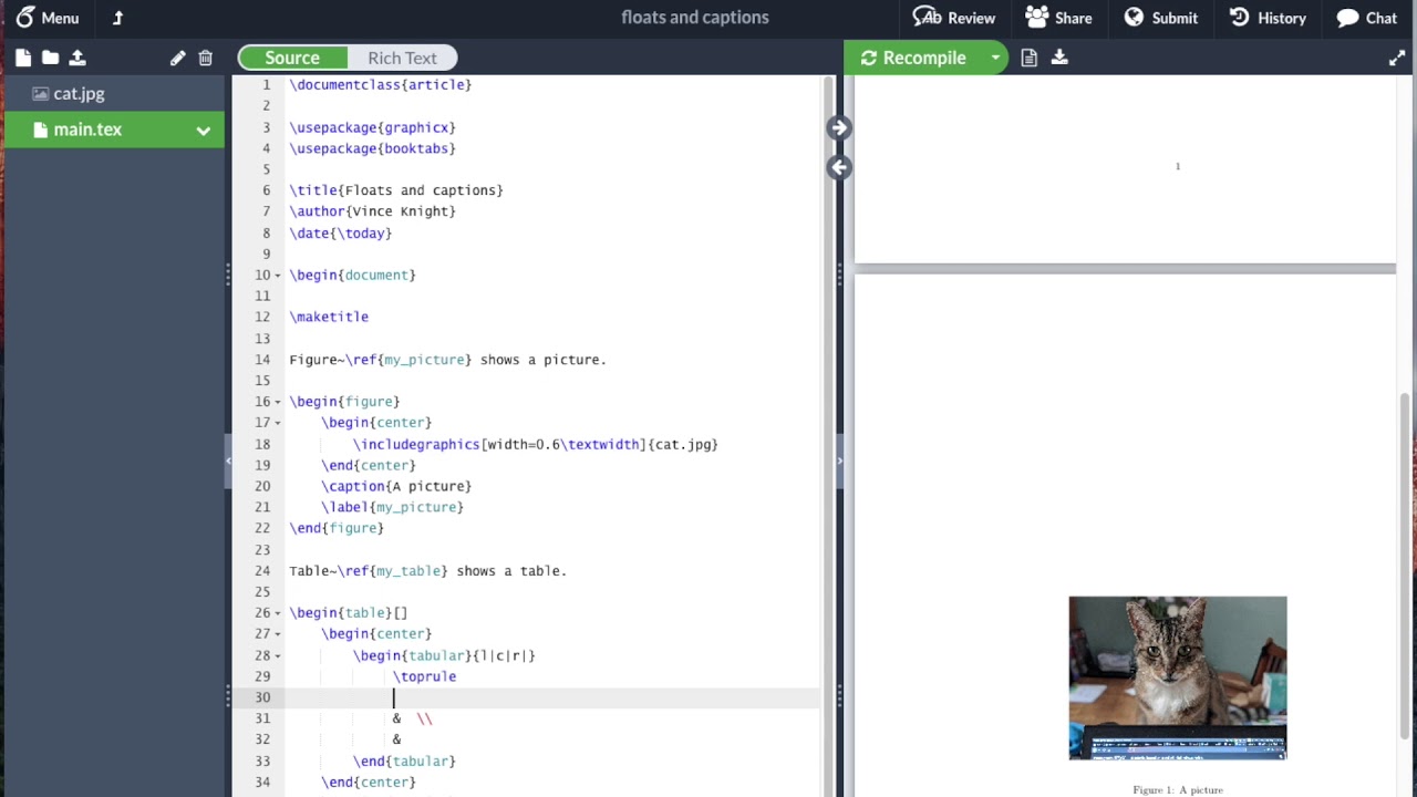 Floats and captions in LaTeX with overleaf (v2)
