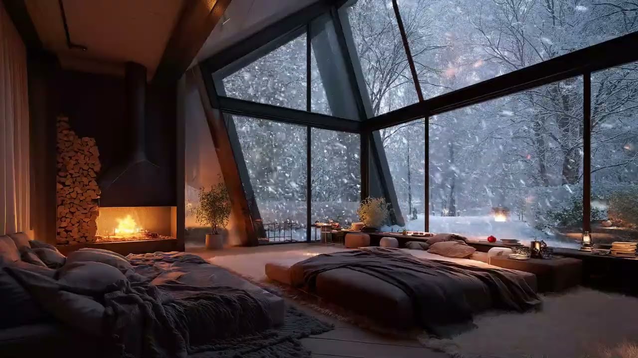 Snowy Winter Calm ❄️ Warm Fireplace Ambience for Deep Sleep 😴