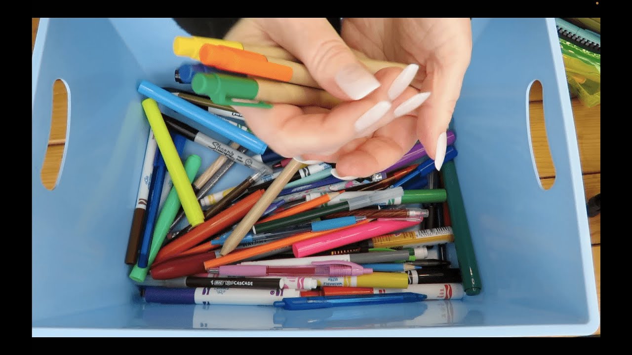 ASMR Aggressive Pen Rummage & Sort into Pencil Case. Fast. Physical. No talking. Super Tingly!