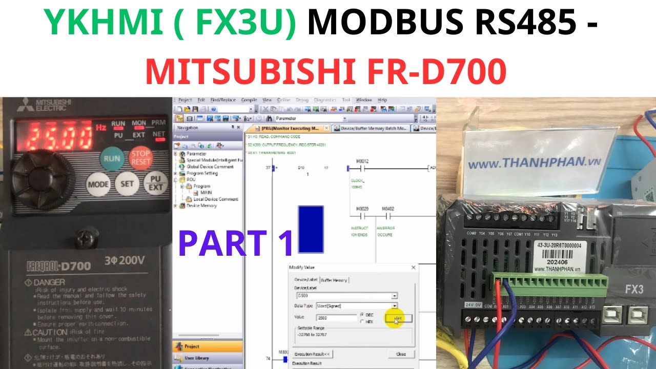 P1: YKHMI tích hợp PLC FX3U điều khiển Modbus RS485 FR-D700