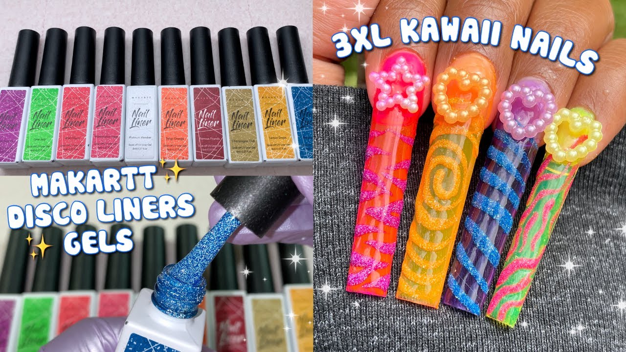 3XL REFLECTIVE GLITTER KAWAII NAILS | MAKARTT DISCO GEL LINERS | APRES TUTORIAL
