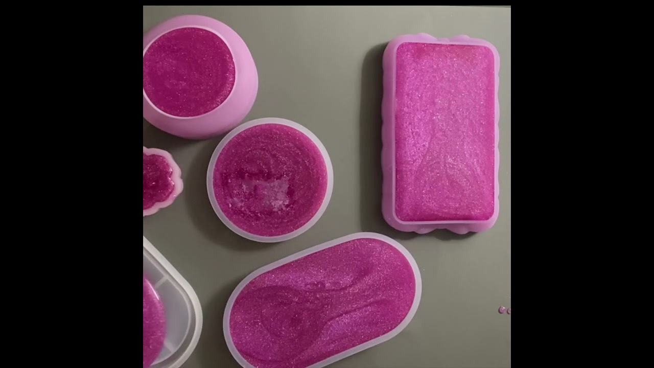 (53) My Fifty Third Epoxy Resin Pour and Unmolding: Pink Glitter Bowl and Trays.