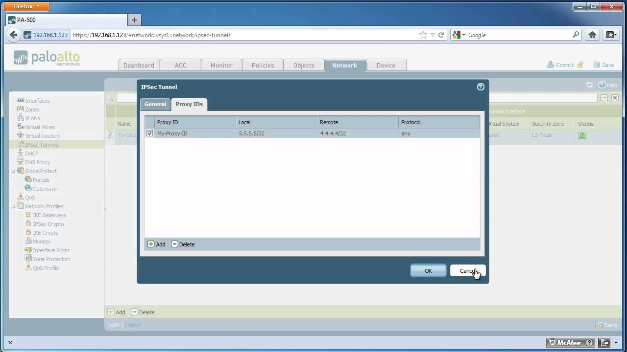 Туннель IPsec site-to-site: Palo Alto — Cisco