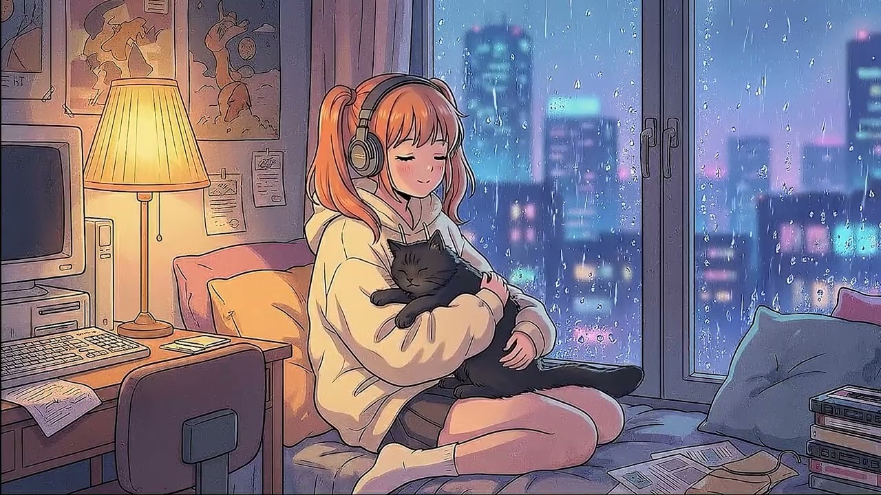 Want to Relax in 4 Hours? Try This LOFI Music with Girl, Cat and Rain