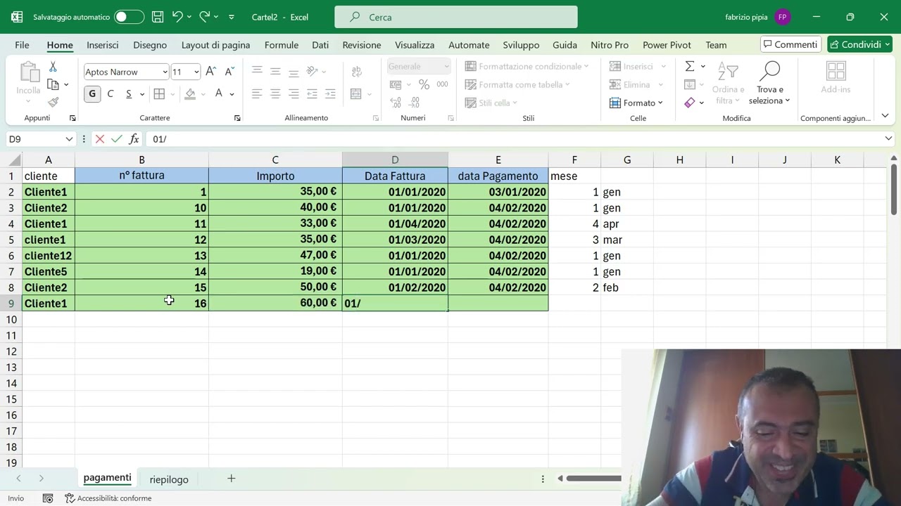 Excel: Prospetto pagamenti con controllo del mese pagato
