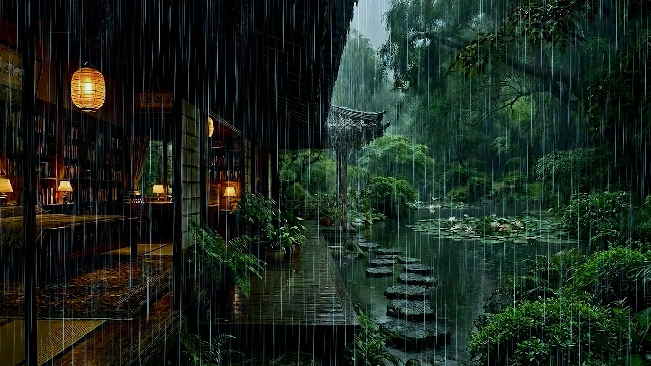 🌧️Peaceful Sleep with Gentle Rain on Wooden Cabin | ASMR Rain by Garden Pond
