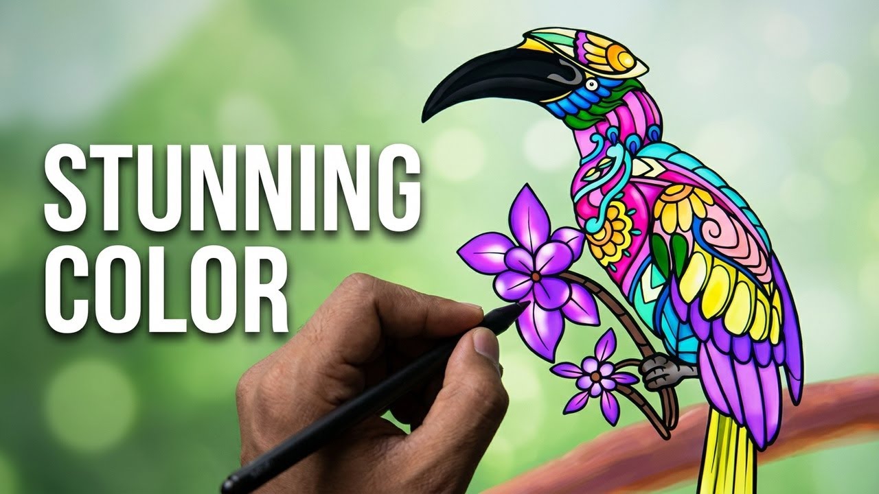 Colorful Bird Digital Art on Tablet 🐦🎨 | PenUp Drawing #Shorts