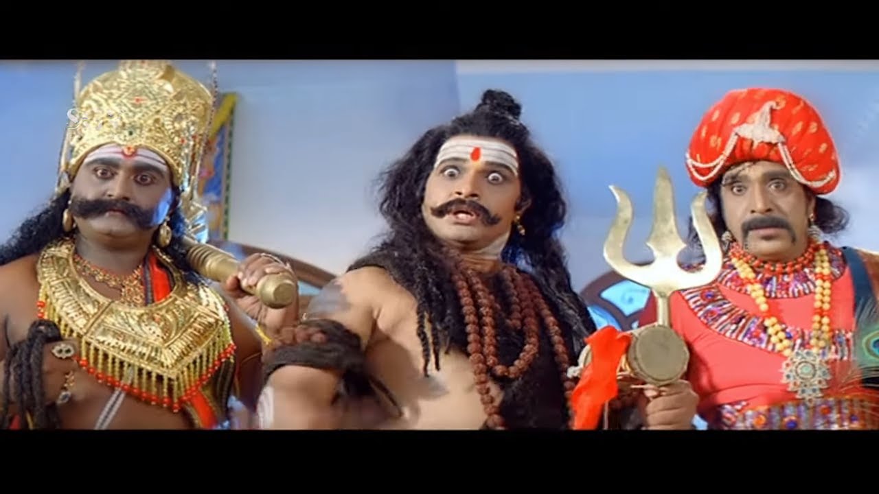 Komal and S Narayan In God Getup to Scares Doddanna | Kannada Comedy Scene | Thipparalli Tharalegalu
