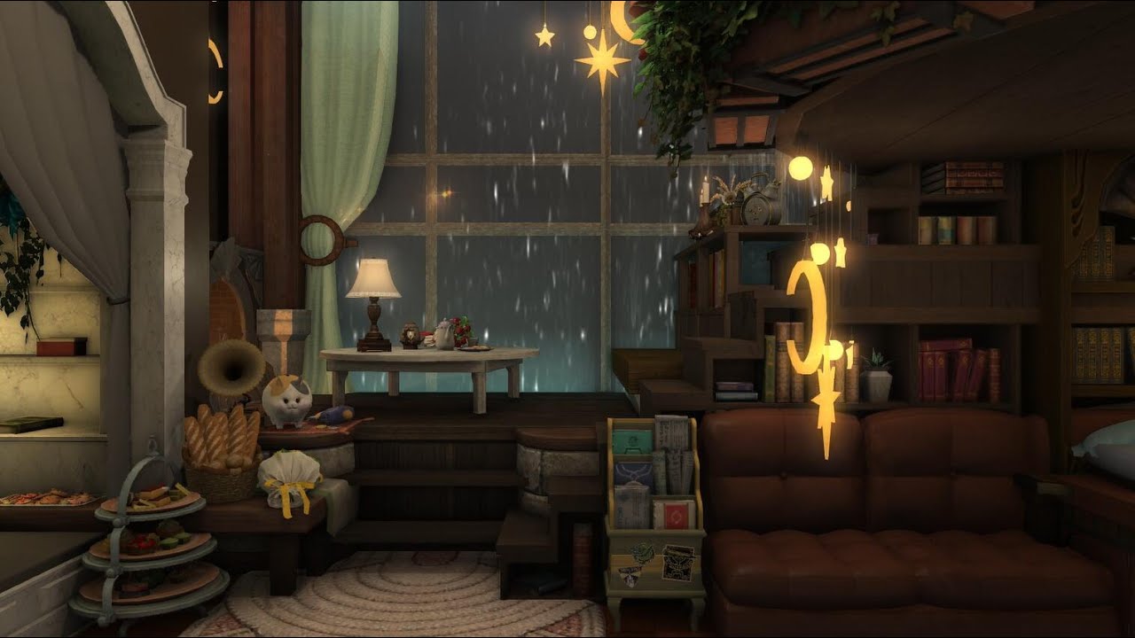 FFXIV/FF14 House/Housing-RL34(Cozy vintage loft on rainy night, full of life, no filter)