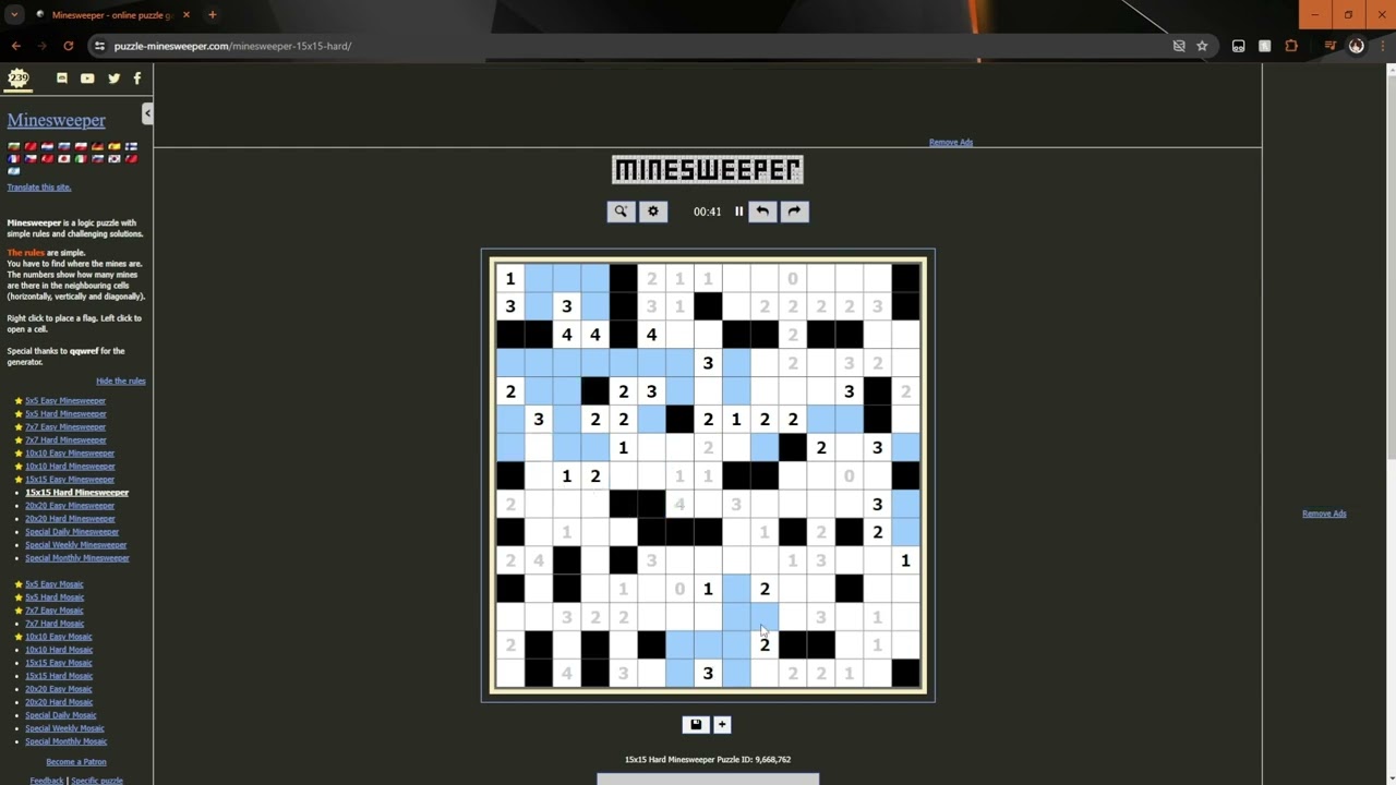 Some solves | Minesweeper 15x15-hard