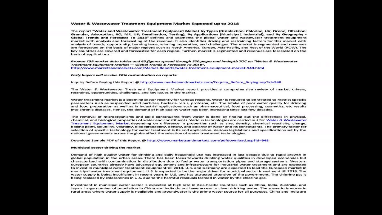 Water & Wastewater Treatment Equipment Market Forecast 2018