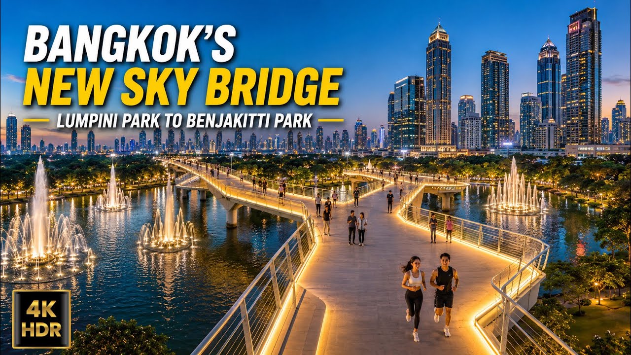 4K HDR | Новый небесный мост Бангкока 🇹🇭 | Прогулка от парка Лумпхини до парка Бенджакитти