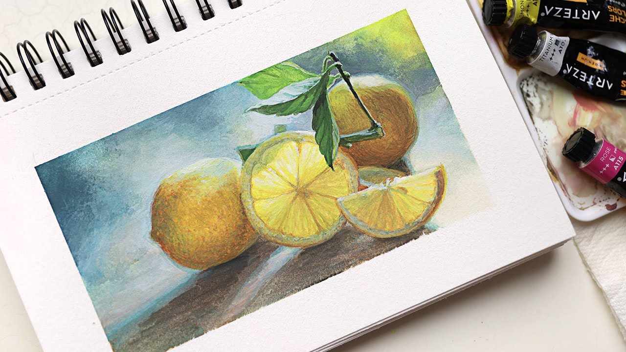 My first still life painting (lemons!!) 🍋 GOUACHE TIMELAPSE