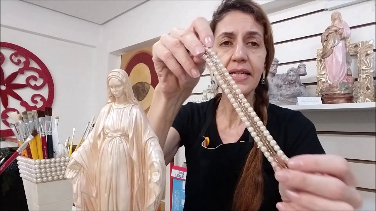 COMO APLICAR MANTA DE STRAS EM PEÇA DE GESSO #PINTURAEMGESSO #NOSSASENHORAGRAÇAS