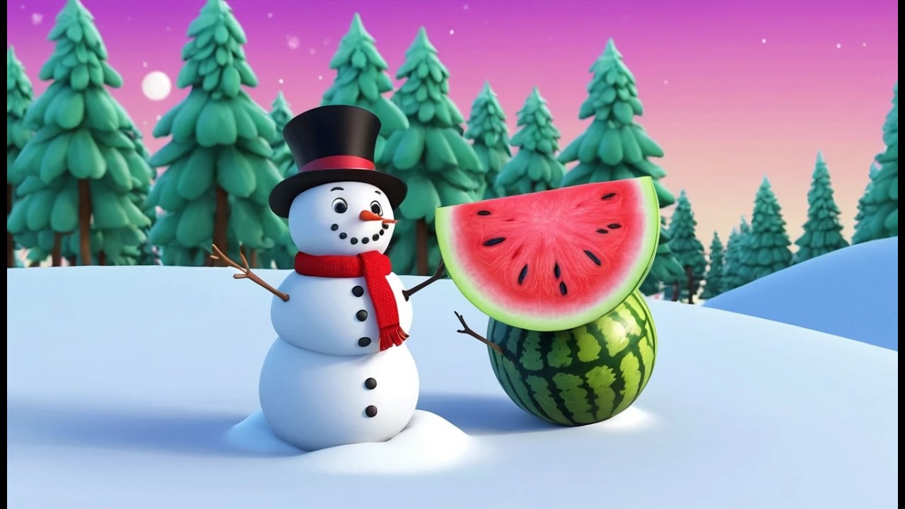 Арбуз лепит снеговика 🍉⛄