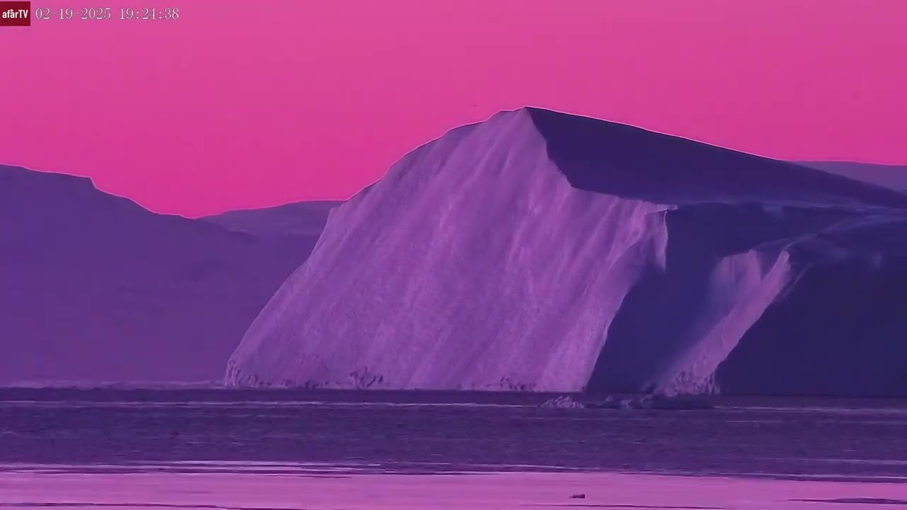 Feb 19, 2025: Sunset Timelapse from the Iceberg Cam in Ilulissat, Greenland