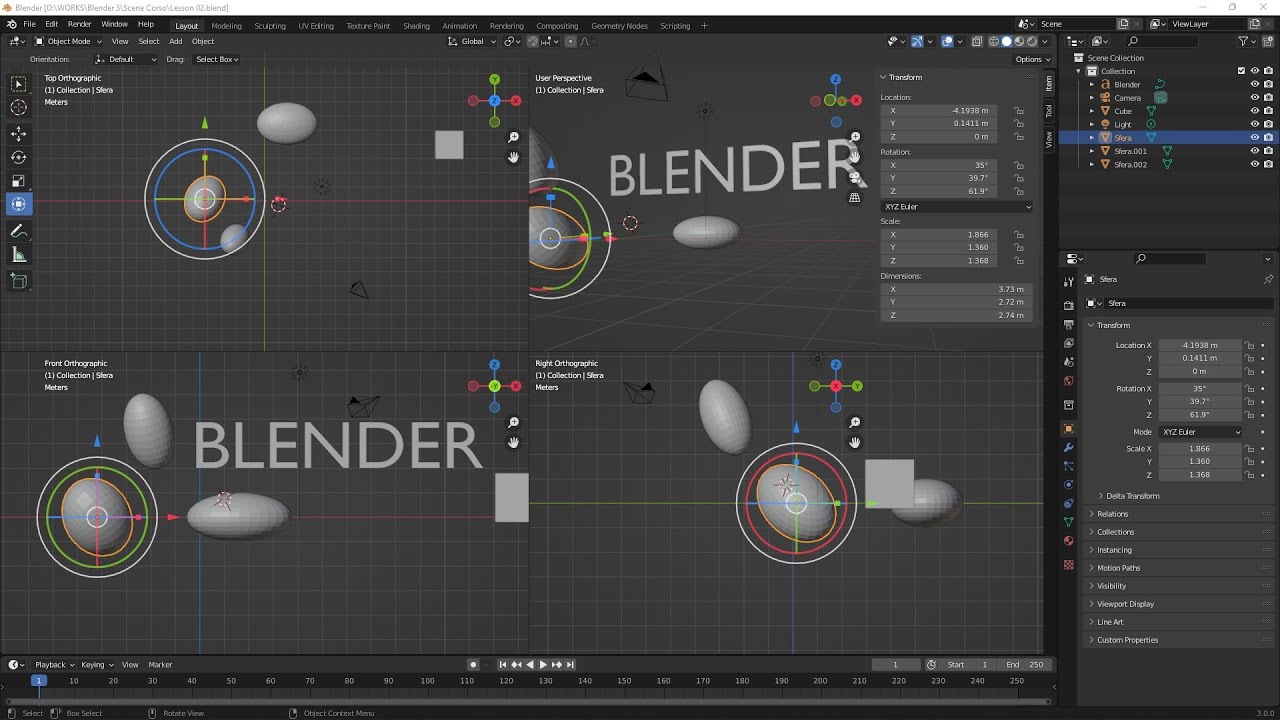 Videocorso BLENDER 3 - 02 - Navigazione, Viste, Trasformazione, Sposta, Ruota e Scala, Crea Oggetti