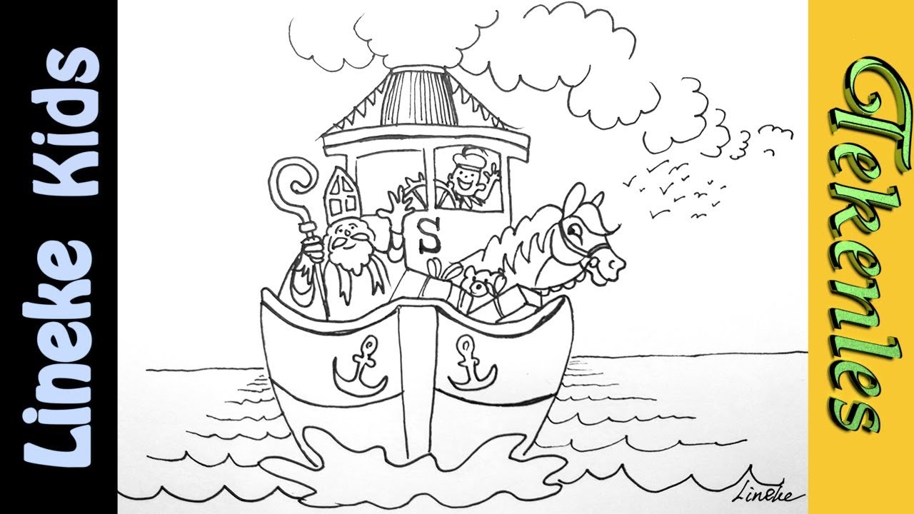 Stoomboot tekenen in stappen! Sinterklaas tekening pakjesboot 1