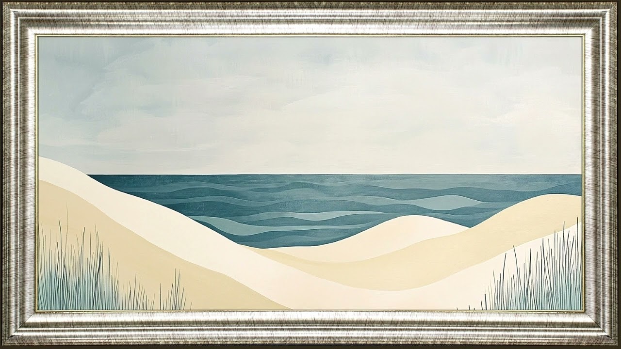 Ocean Sands ~ beach minimalist oil painting ~ silver frame tv art screensaver