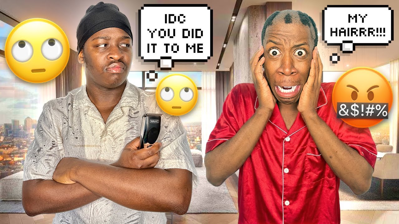 SHAVING MY BOYFRIEND HAIR BALD!!! THE ULTIMATE REVENGE PRANK😳