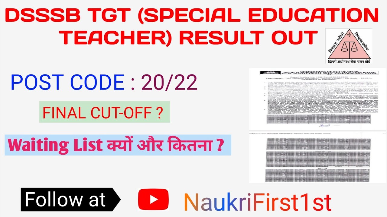 DSSSB TGT SPECIAL EDUCATION TEACHER RESULT OUT 💯| POST CODE 20/22 🔥| FINAL CUT-OFF 🔥| WAITING LIST 🔥