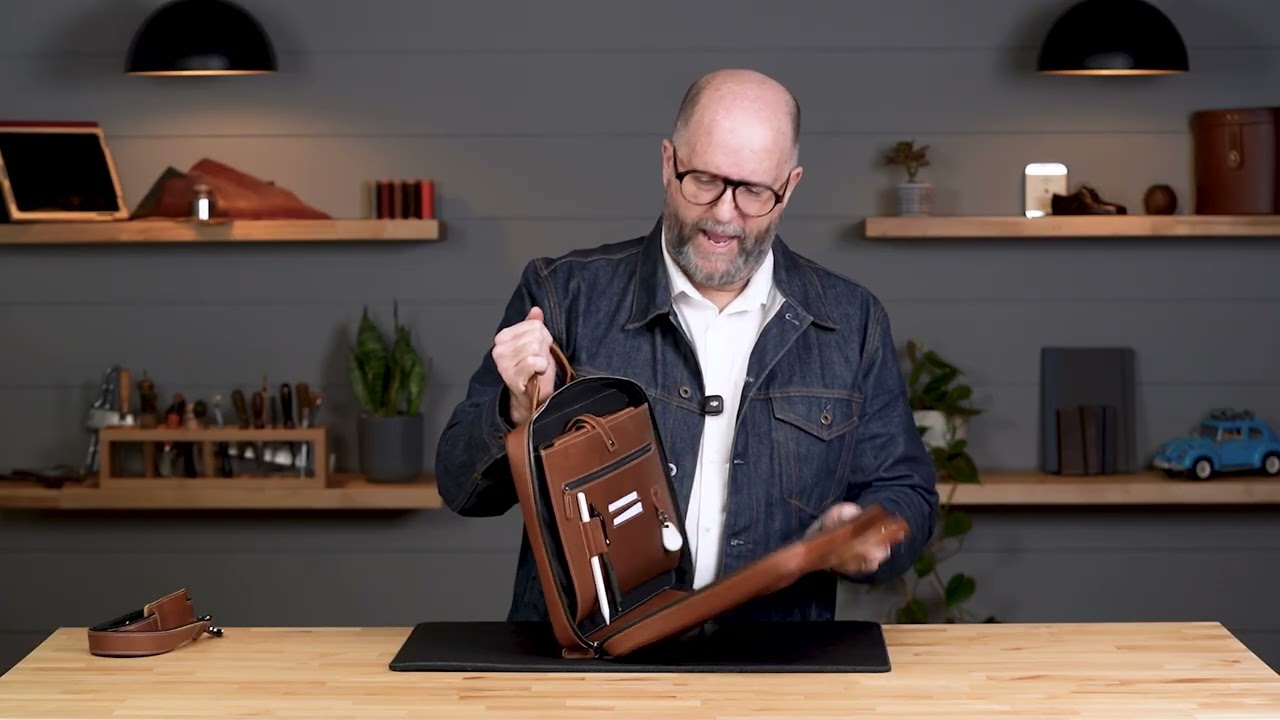 Slim Leather Laptop Briefcase - Small 14"