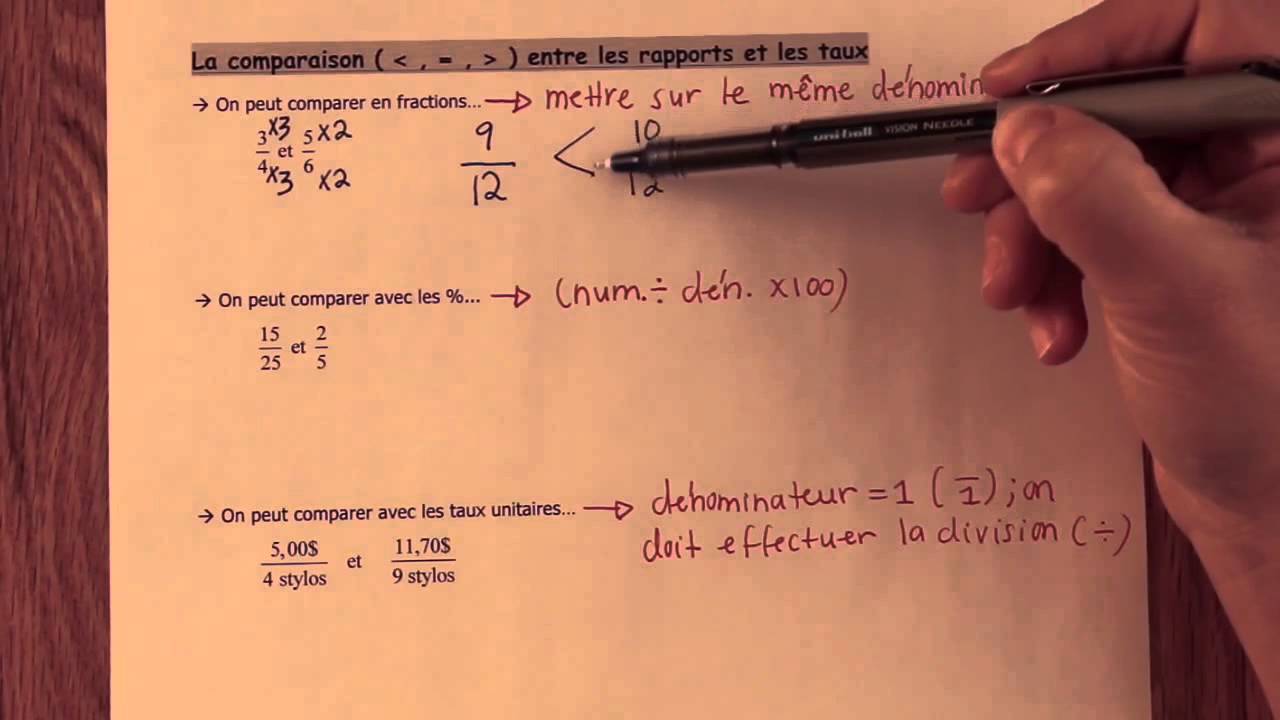 Comparer taux et rapports