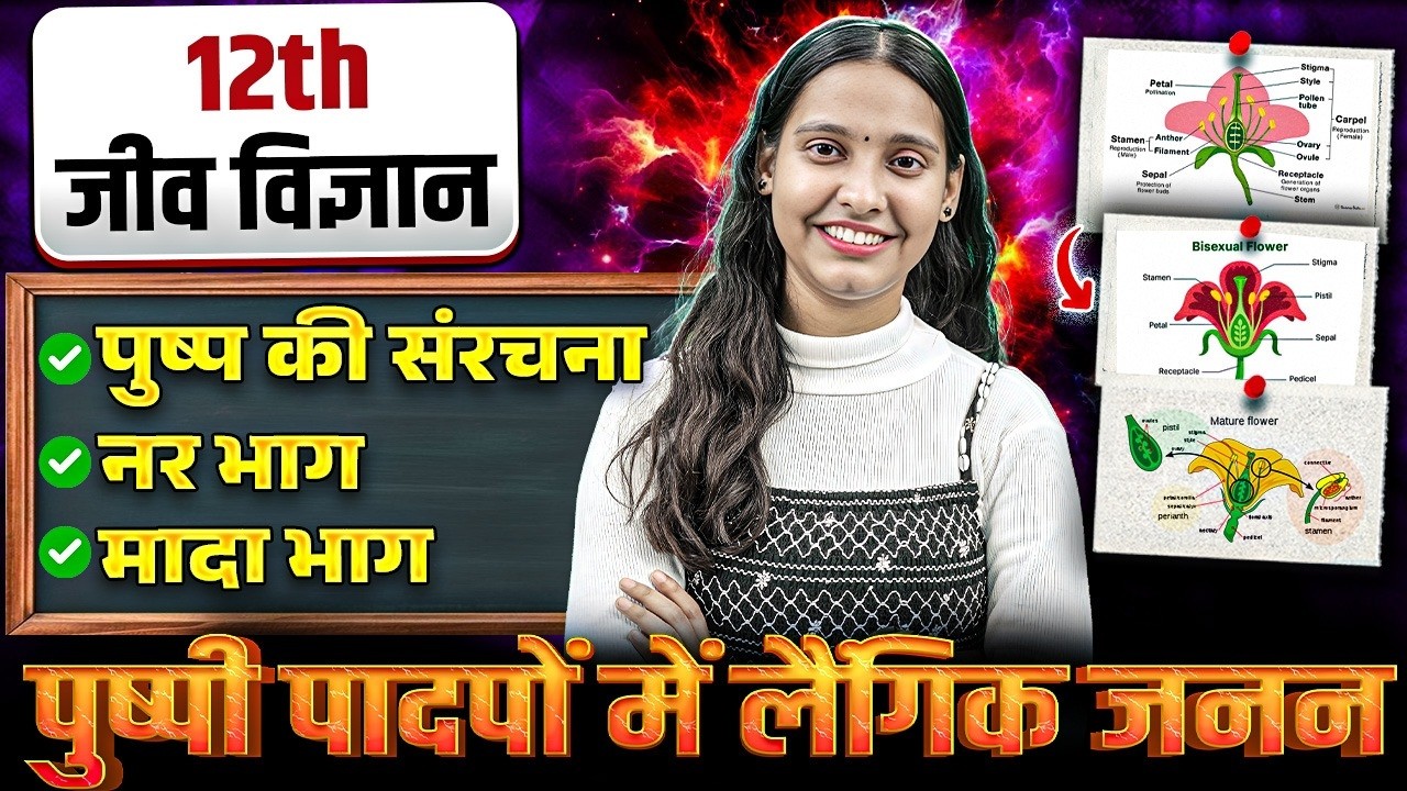 पुष्पी पौधों में लैंगिक जनन | Class 12th Biology | पुष्प की संरचना, नर भाग, मादा भाग |