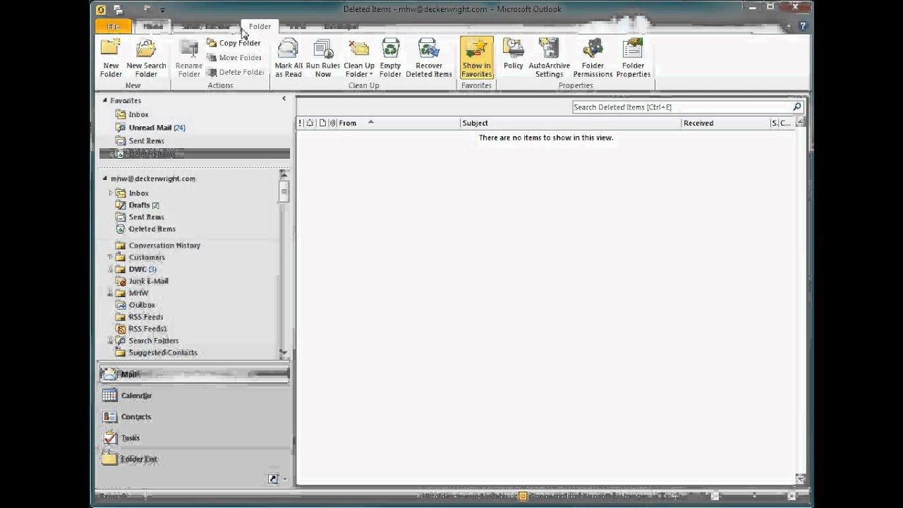 Outlook 2010 - Deleted E-mail Recovery Tutorial