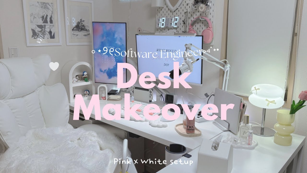 Desk Makeover | 新生活に向けてデスクを模様替え🎀⸝⋆ 白とピンクでまとめたデスク周り🤍 IKEA, SHEIN, CASEKOO