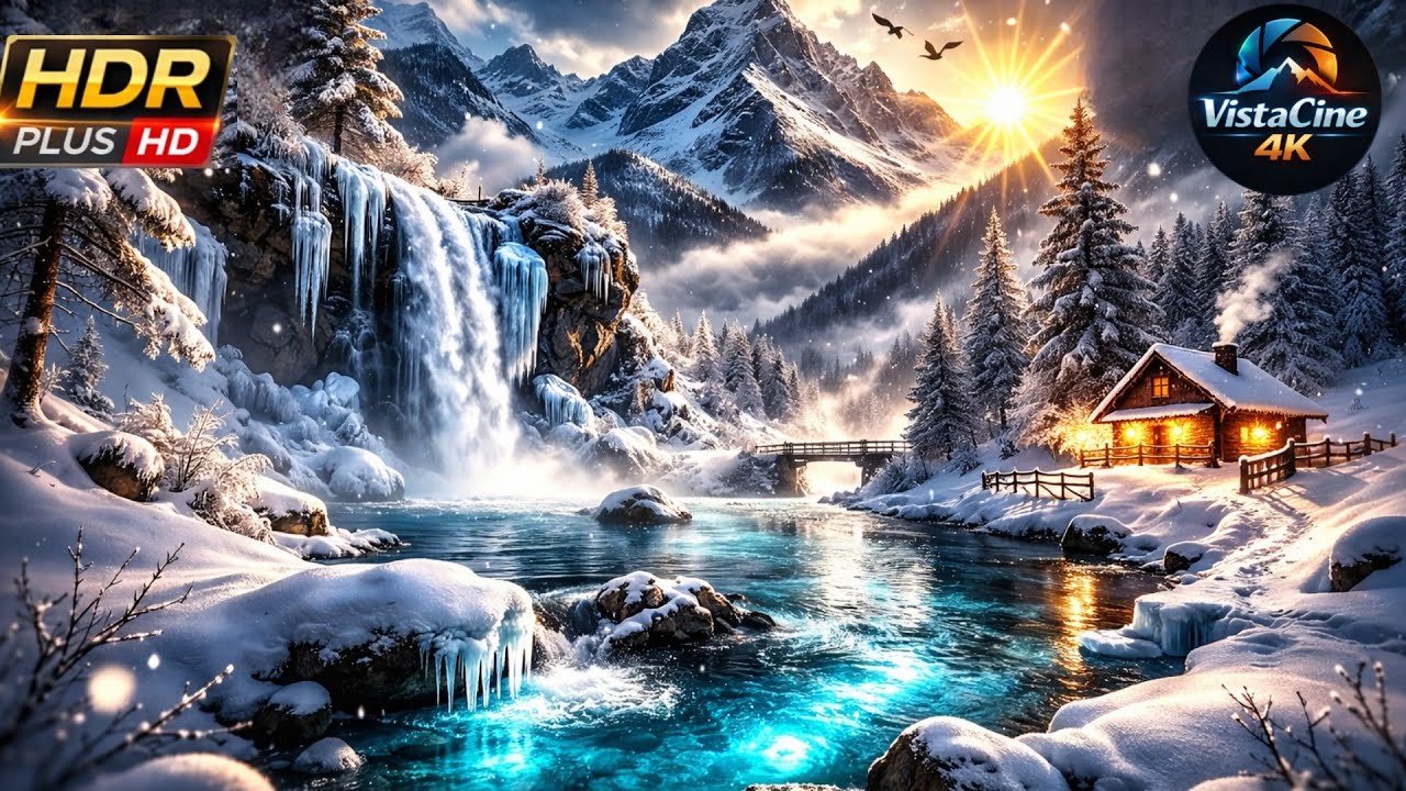 4K Ultra HD Snowfall Mountains ❄️ | Cinematic Winter Nature Video | HDR Relaxing दृश्य