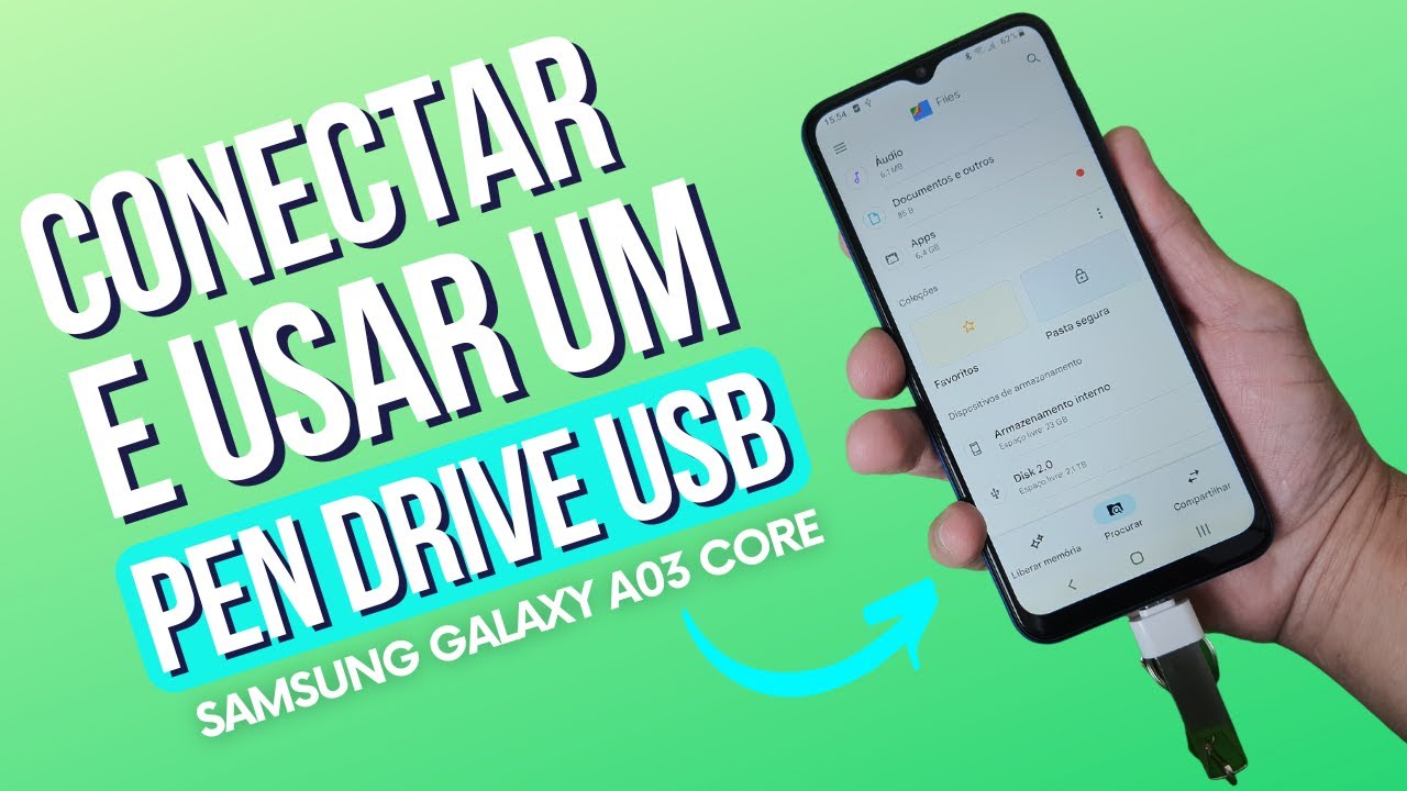 COMO CONECTAR E USAR UM PEN DRIVE USB NO CELULAR SAMSUNG GALAXY A03 CORE
