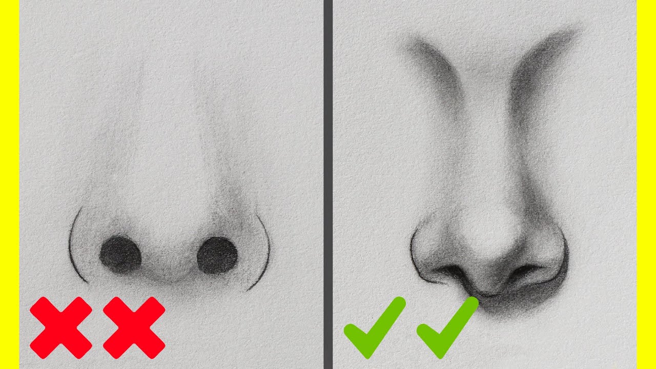 تعلم الرسم : اخطاءك في رسم الانف وكيف ترسمها بشكل صحيح | رسم الانف بالرصاص للمبتدئين