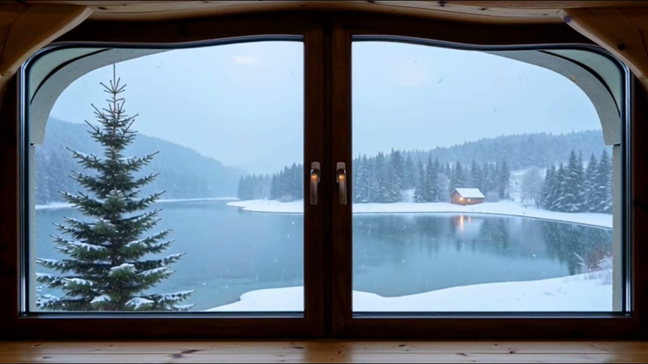 ❄️ Winter Snowfall Outside the Window | Peaceful Lake View | Calming Ambience
