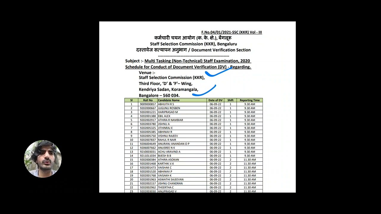 SSC MTS 2020 Document Verification Schedule for Karnataka Kerala Region | Detailed video in Evening