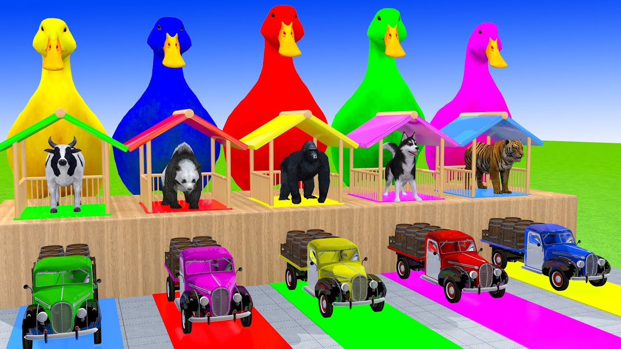 Long Slide Game With Cow Elephant Gorilla Hippopotamus Tiger 3d Animal Game Funny 3d Animals