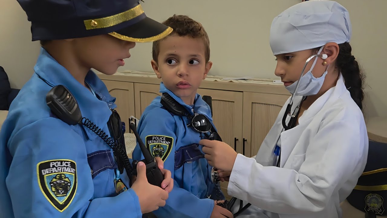 Adorable kids play police officers Doctors 